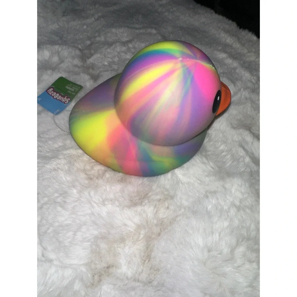 Squeezy Rainbow Rubber Duck Sensory Fidget Toy Pink Blue Tie Dye Stress Relief 2